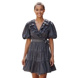 En Saison Tuckernuck Camila Mini Wrap Dress Tiered Puff Sleeves Gray Size Medium